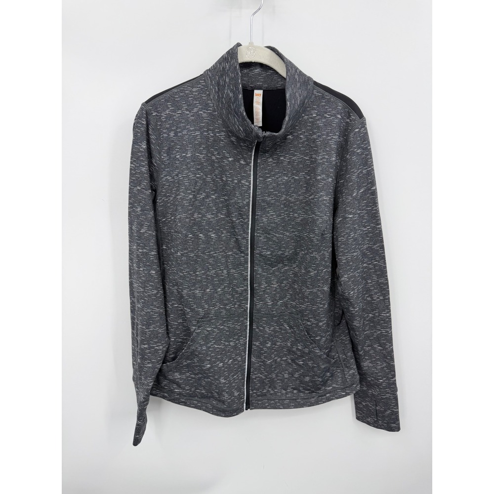 Lucy Space Dye Full Zip Jacket Womens Large Gray Cinched Waist Thumbholes Active
